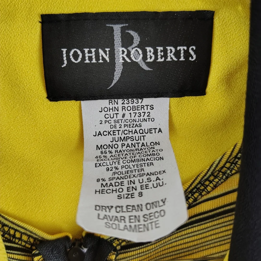 Vintage 80s 90s John Roberts Women's Yellow Black Striped Jumpsuit Size 8 Bold - Picture 13 of 13